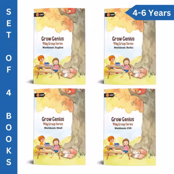 GKP Grow Genius Play Group Series - Set of 4 workbooks (English, Hindi, Maths, EVS) for Class 1st Children (4-6 years)