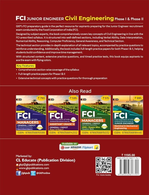 FCI-JE 2025 : Civil Engineering - Phase 1 & 2 Study Guide | Food Corporation of India Junior Engineer Recruitment Exam | Includes Practice Paper