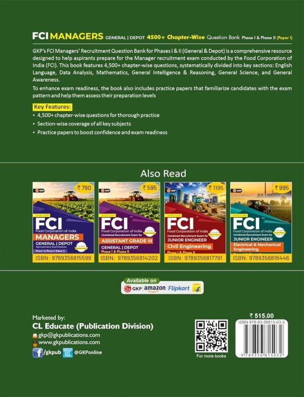 FCI 2025 : Managers - General | Depot - Phase 1 & 2 | 4500+ Chapter-wise Question Bank | Food Corporation of India Recruitment Exam | Includes Practice Paper