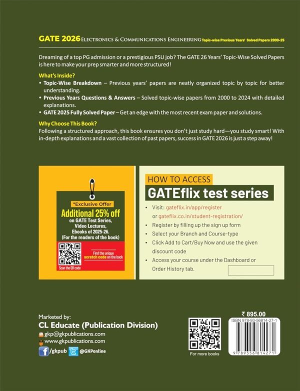 GATE 2026 : Electronics & Communication Engineering 26 Years Topic-wise Previous Years Solved Papers (2000 to 2025) | Solved Papers with Answer & Explanation