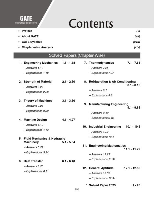 GATE 2026 : Mechanical Engineering 26 Years Chapter-wise Previous Years Solved Papers (2000 to 2025) | Solved Papers with Answer & Explanation
