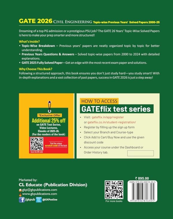GATE 2026 : Civil Engineering - 26 Years of Topic-wise Previous Years Solved Papers (2000-2025) | GATE 2025 Fully Solved Paper | With GATEflix Test Series