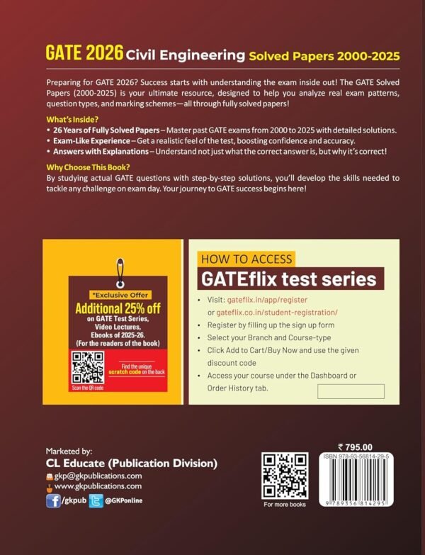 GATE 2026 : Civil Engineering - 26 Years of Fully Solved Papers (2000-2025) | Answers with Explanations | With GATEflix Test Series