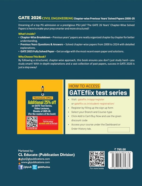 GATE 2026 : Civil Engineering - 26 Years of Chapter-wise Previous Years Solved Papers (2000-2025) | GATE 2025 Fully Solved Paper | With GATEflix Test Series