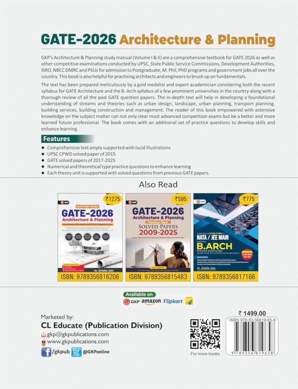 GATE 2026 : Architecture & Planning Volume 2 - Study Guide | Includes Over 1500+ Practice MCQs & NATs | Solved Papers 2017-25 (Vol.2) | By Jinisha Jain
